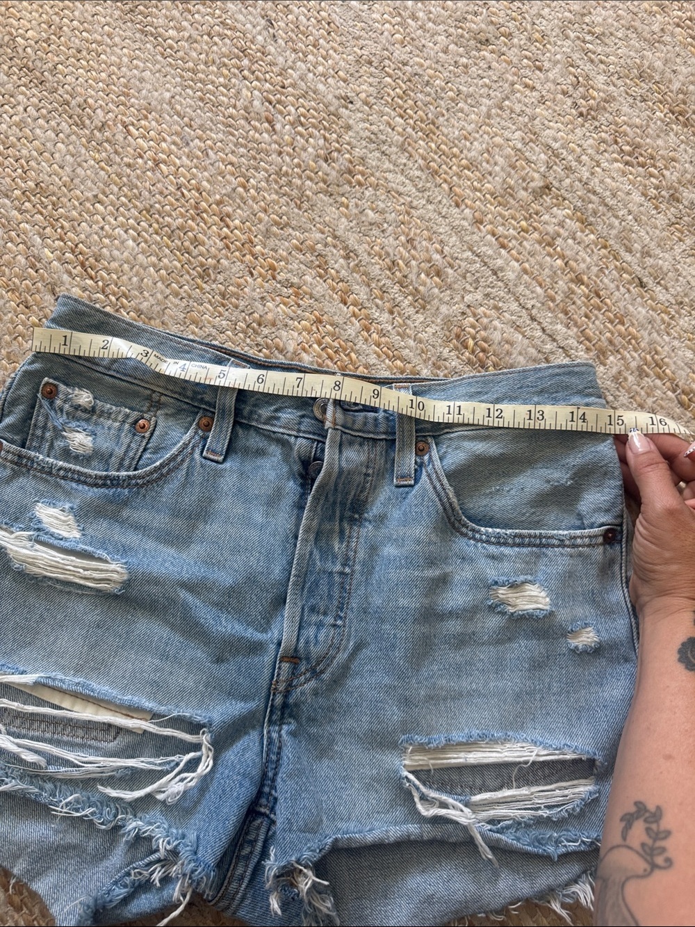 Levi's Light Blue Distressed High-Rise Jean Shorts - Picture 5 of 6